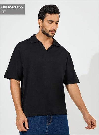 Buy Heavy Jersey Flat Knit Collar Oversized Polo in Saudi Arabia