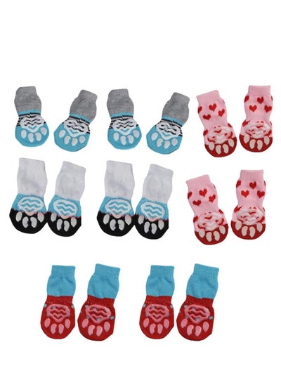 Buy 16Piece Paw Protector Dog Cotton Socks Pet Paw Protectors Warm Knitted Socks Rugged AntiSlip Cute Puppy Dog Small Cat Knit Socks With Rubber Reinforcement For Pets Winter Indoor in UAE