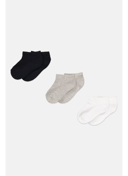 Buy Kids Boy 3 Pairs Ankle Socks, Black/White/Grey in UAE