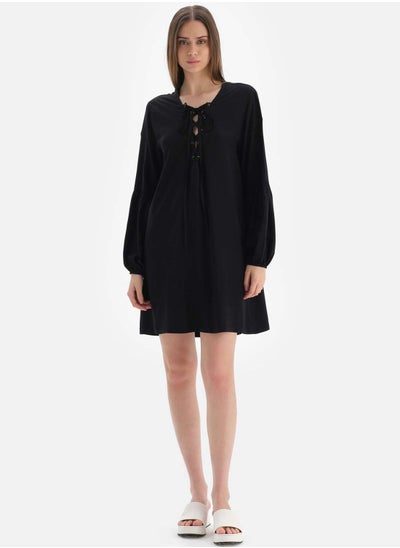 Buy Puff Sleeeve Tie Detail Beachwear Dress in UAE