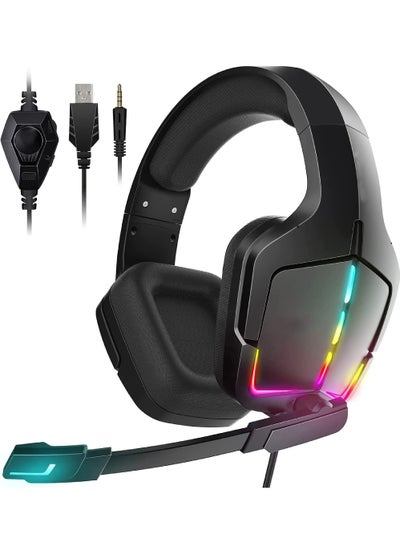 Buy Gaming Headset PS5 Headset PS4 Switch PC xboxone Headset with Microphone Dynamic RGB LED Effect Gamer Headsets for Computer Laptop 3.5mm Wired Stereo Bass Over Ear Mic Gaming Headphones in UAE