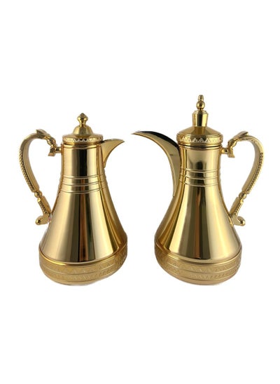 Buy 2-Piece Tea & Coffee Flask - 0.75 Liter & 1 Liter Capacity - Glass Inner - Steel Body - Gold in UAE