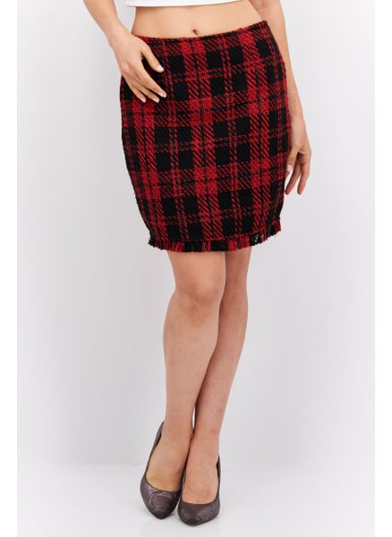 اشتري Women Textured Mini Skirt, Red/Black في الامارات