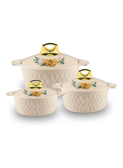 Buy Casserole Diamond Set Of 3 Pcs 1.5L, 2.5L, 3.5L Stainless Steel Insulated Hotpot Food Warmer Beige in UAE