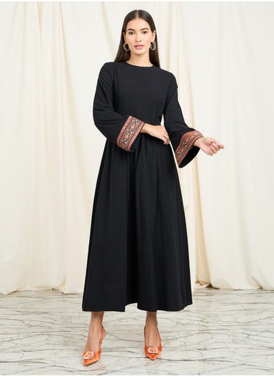 Buy Embroidered Trim Sleeves A-Line Maxi Dress in Saudi Arabia