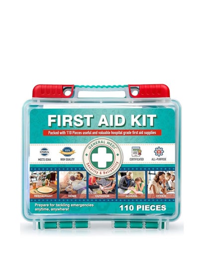 اشتري General Medi 110 Pieces Small First Aid Kit - HardCase First Aid Box - Contains Premium Medical Supplies for Travel, Home, Office, Vehicle, Camping, Workplace & Outdoor في الامارات