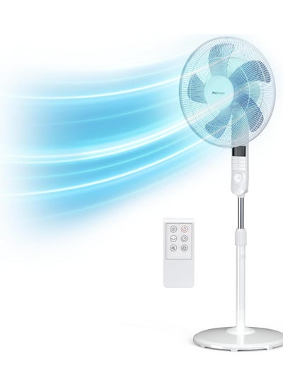 Buy Pro Breeze 16-Inch Pedestal Fan with Remote Control and LED Display, 4 Operational Modes, 80° Oscillation, Adjustable Height & Pivoting Fan Head, Perfect for Homes, Offices and Bedrooms - White in UAE