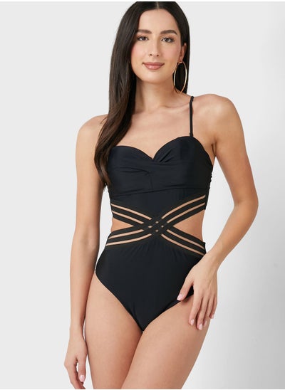 Buy Solid Swimsuit With Cutout Detail in UAE