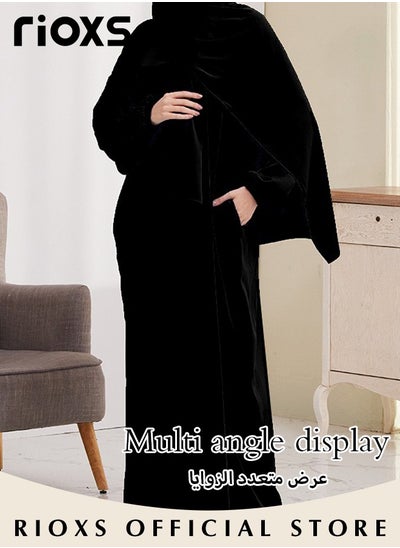 Buy Muslim Islamic Women's Full Cover Solid Plus Size One-Piece Prayer Dress Islamic Maxi Kaftan with Hijab Full Length Dress in UAE