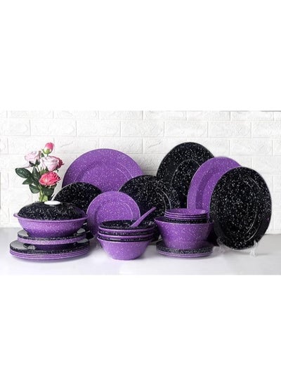 Buy 38 Piece Pure Melamine Set Square, Polka Dot Mauve* Black Granite 40x28x37 cm in Egypt