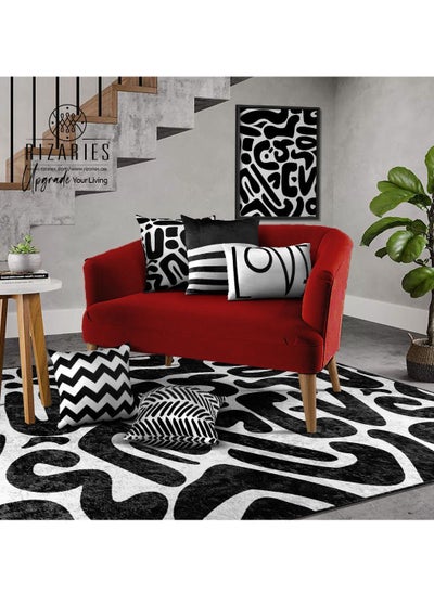 Buy Modern Black & White Abstract Centerpiece Rug, Fabric, Rectangle in UAE