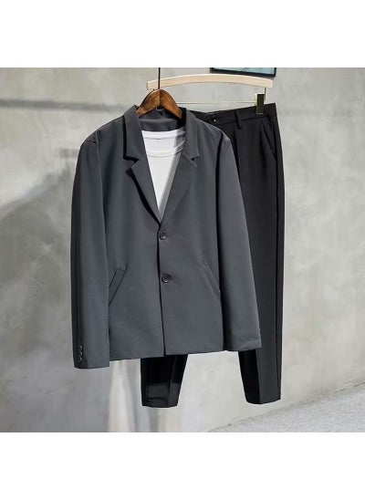 اشتري British Style Elegant Non-ironing Suit Mens Trendy Simple Solid Color Casual JacketDark gray Dark gray في السعودية