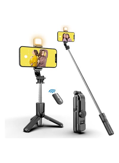 اشتري ELTERAZONE Selfie Stick,Extendable Selfie Stick Tripod，With wireless remote control and fill light，Compact Size & Lightweight with All Cell Phone في الامارات