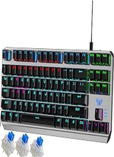 اشتري AULA F3087 Mechanical Gaming Keyboard with RGB Rainbow Backlit, ABS Keycaps, 87 Keys Anti-Ghosting Ergonomic USB-C Wired Computer Keyboards for Windows PC (Blue Switch, Black KeyCaps) | HighEnd في مصر