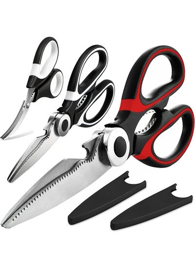 Buy Kitchen Scissors 3 Pack - Heavy Duty Stainless Steel Cooking Shears for Cutting Meat, Food, Fish, Poultry Multipurpose Sharp Sissors for Dishwasher Safe in Saudi Arabia