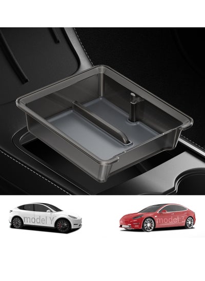 Buy Center Console Organizer for Tesla Model Y/3 - Tidy Tray, Built-in Silicone Pads, Smooth Slide Technology, Light Translucent Design, Accessories for 2021/2022/2023 in UAE