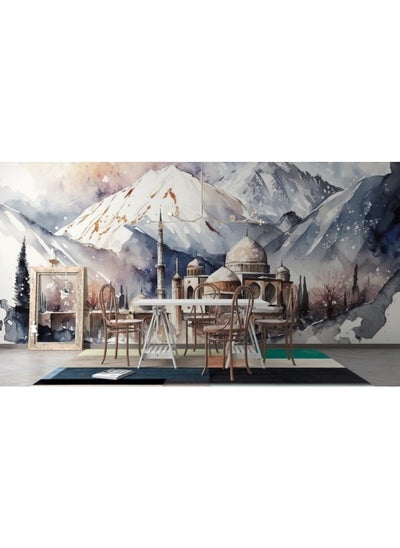 اشتري Custom Snow Mountain Scenery Fabric Wallpaper Covers An Area ​​Up To 4.2Mx3M With Adhesive And Smoothing Tool في مصر