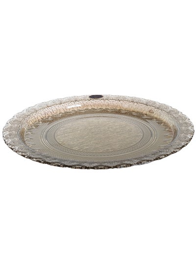 اشتري round glass serving plate 32 cm brown color في السعودية