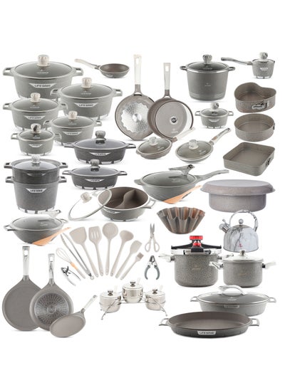 Buy Complete Kitchen Cookware Set 72-pieces - Granite Stone Coating PFOA FREE include All Kind of Cookwares, Cake Pans, Spice Jar, Kettle, Utensils in UAE