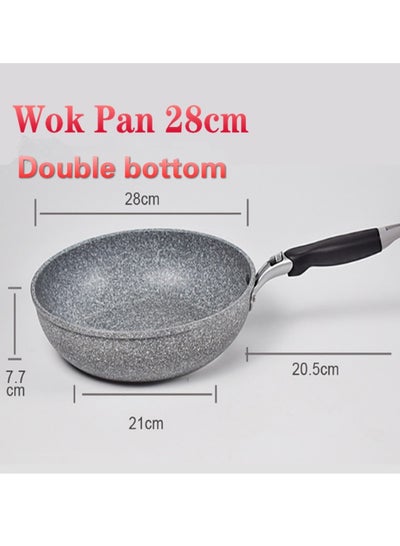 اشتري Smart Wok Pan With Marble Coating, Aluminium Fry Pan With Heat-resistant Handle,  Steak Cooking Gas Stove Skillet Cookware Tool For Kitchen Set, (Wok Pan 28cm) في السعودية