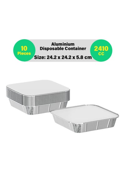 Buy 10-Pcs Disposable Aluminum Food Containers with Lid 2410 CC in UAE