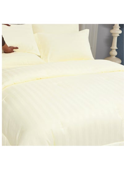 Buy Comforter Set 4-Pcs Single Size Damask Striped All Season Brushed Microfiber Single Bed Set With Down Alternative Filling,Off White in Saudi Arabia
