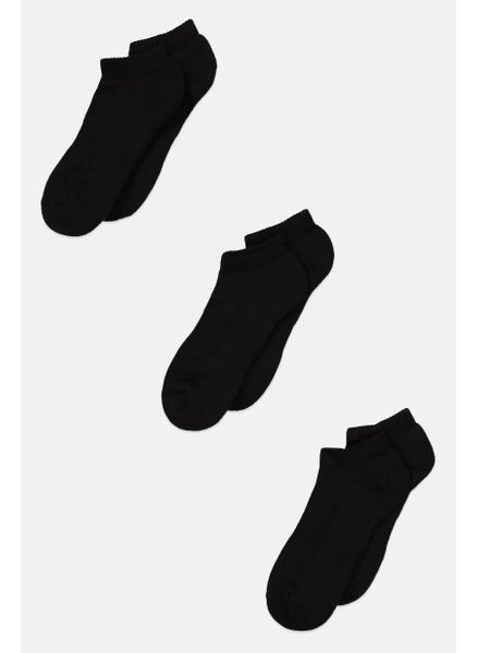 Buy Men 3 Pairs Solid Ankle Sport Socks, Black in UAE