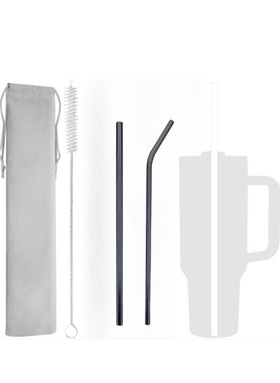 Buy 2-Pack Reusable Stainless Steel Metal Straws with Case - Stanley Long Drinking Straws for 40 oz and 30 oz Tumblers Yeti Dishwasher Safe in UAE