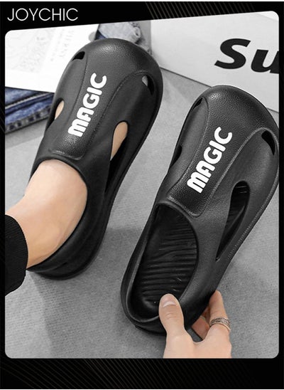 اشتري Men Trendy Outdoor Slippers Personalized Dual-purpose Sandals Household Anti-slip Breathable Quick-drying Summer Beach Sandals Black في السعودية