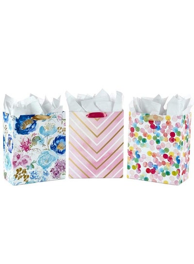 Buy 13" Large Gift Bags Assortment With Tissue Paper (Pack Of 3: Floral Chevron Dots) For Birthdays Mother'S Day Baby Showers Bridal Showers Bridesmaids Gifts Weddings Any Occasion in Saudi Arabia