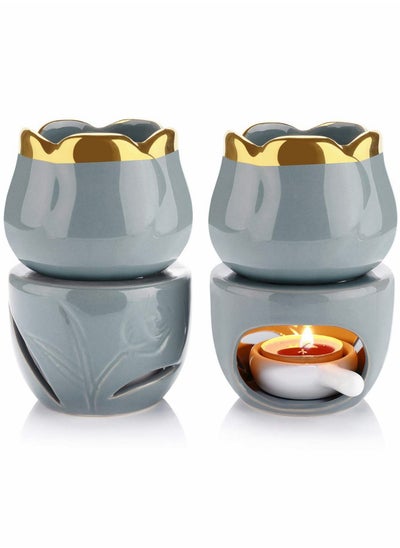 Buy Wax Melt Essential Oil Burner with Tealight Spoon, Removable Aromatherapy Burner Ceramic Aroma Oil Candle Diffuser Wax Tart Warmer for Home Bedroom Decor... in Saudi Arabia