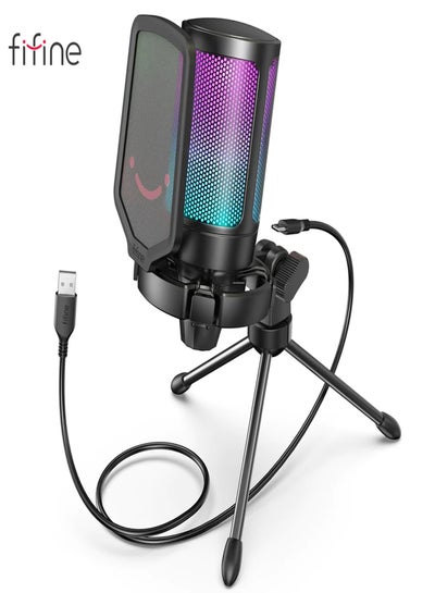Buy FIFINE Gaming USB Microphone for PC PS5, Condenser Mic with Quick Mute, RGB Indicator, Tripod Stand, Pop Filter, Shock Mount, Gain Control for Streaming Discord Twitch Podcasts Videos-AmpliGame - A6V in Saudi Arabia