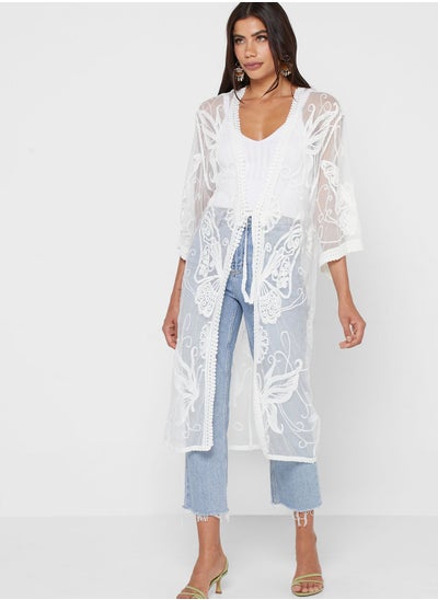 Buy Mesh Embroidered Kimono in UAE