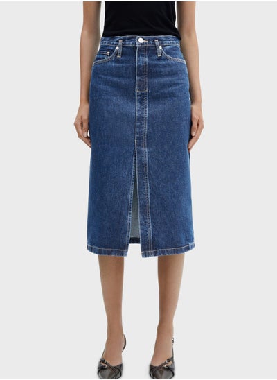 Buy Slit Hem Denim Skirt in UAE