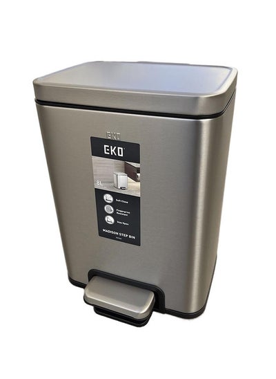 Buy EKO Stainless Steel Pedal Trash Bin 8 Liters Silver in UAE