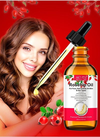 Buy 60ml Rosehip Oil for Face and Hair Rosehip Seed Oil Pure Cold Pressed Unrefined Rosehip Oil for Face Hair and Nails Rose Hips Essential Oil Skin Care Moisturizer in UAE