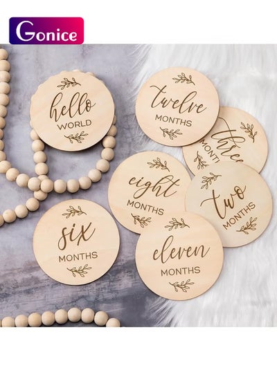 Buy Baby Monthly Milestone Cards Sign - 7 Cute Double Sided Wooden Circles Discs Newborn Memento in Saudi Arabia