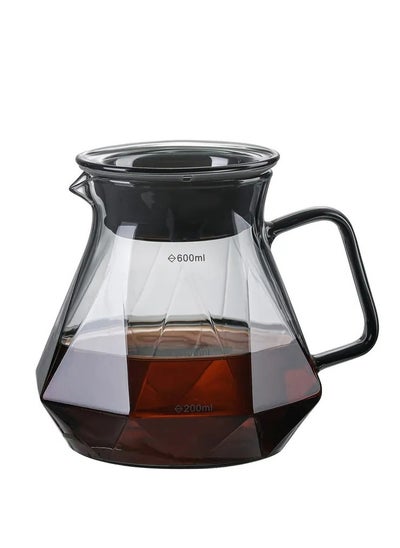 اشتري 600ml Coffee Kettle Heat Resistant Coffee Sharing Pot Transparent Black Glass في السعودية