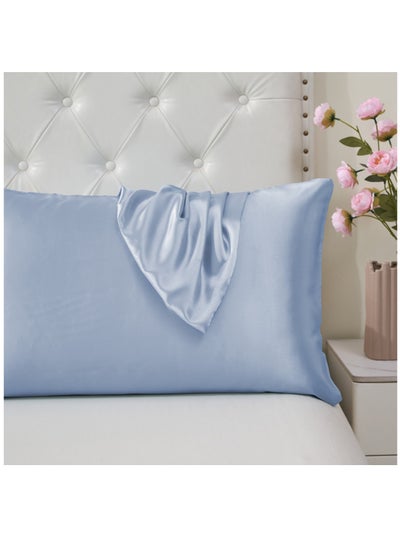 Buy Satin Pillowcases 2-Pcs Soft And Silky Pillow Cover For Hair And Skin Care With Envelope Closure (Without Pillow Insert),Grey Blue in Saudi Arabia