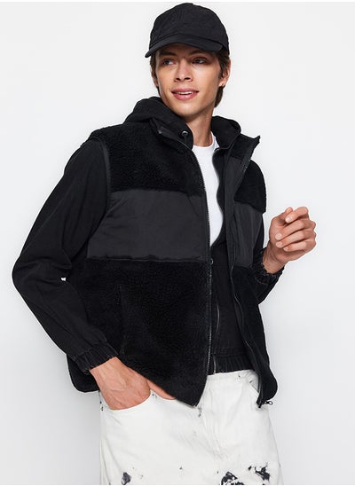 Buy Black Regular Fit Stand Collar Fabric Block Plush Winter Vest TMNAW24YE00000 in Egypt