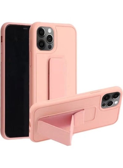 Buy Apple iPhone 14 Pro Max Case With Hand Grip Foldable Magnetic Kickstand Wrist Strap Finger Grip Cover 6.7 Inch Light Pink in UAE