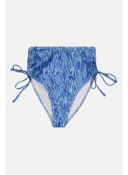 Buy Women Abstract High Waisted Bikini Bottom, Mid Blue in UAE