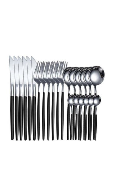 Buy 24 piece Cutlery Set, 304 Stainless Steel Fork Spoon Knife Dining, Dinnerware, Flatware Set, Silverware, Tableware Set, Gift Box Set (Black-Sliver) in Saudi Arabia