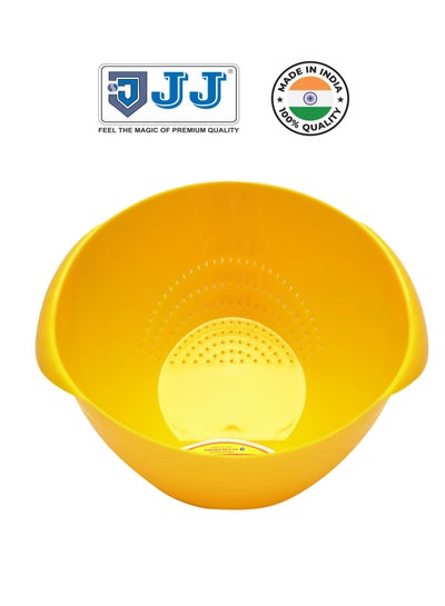 Buy Colander Plastic Rice Washing Strainer Bowl Sieve Kitchen Organizer Yellow in UAE
