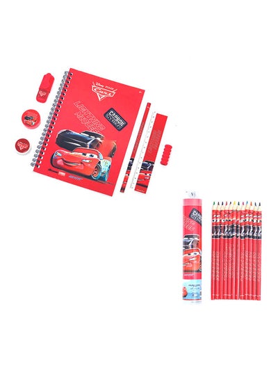 Buy Stationery Cars Super Charge 12Pc Tin Tube Coloring Pencils & 7Pc Ziplock Set in UAE