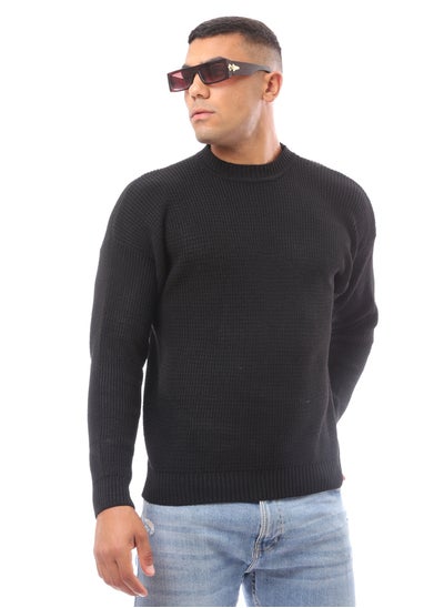 Buy Knitted Black Acrylic Mock Neck Pullover in Egypt