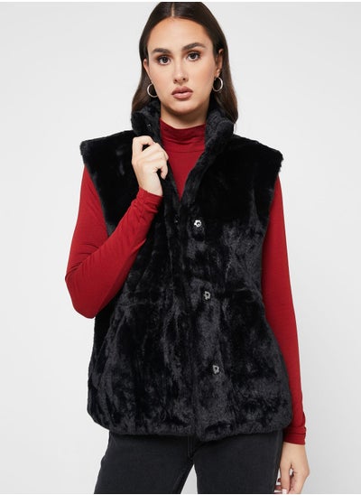 اشتري High Neck Fur Vest Coat في السعودية