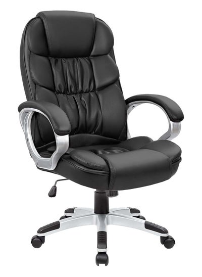 اشتري Mahmayi Office Chair High Back Computer Desk Chair, PU Leather Adjustable Height Modern Executive Chair with Padded Armrests and Lumbar Support - Black في الامارات