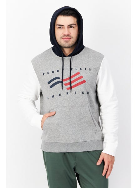 Buy Men Hooded Long Sleeve Brand Logo Sweatshirt, Heather Grey/Navy Blue Combo in UAE