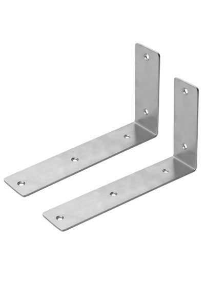 اشتري Shelf Brackets 7 inch - 2pcs Heavy Duty L Shaped 90-Degree Right Angle Corner Brace Joint Brackets for Table Bench Space Saving DIY - Silver في الامارات